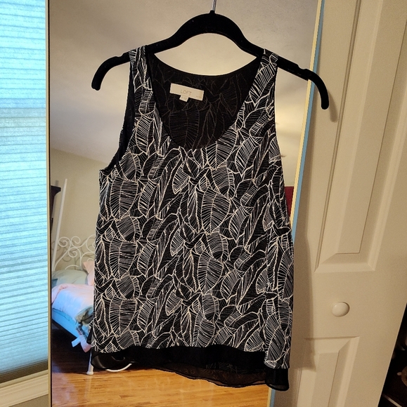 SALE! Loft Layered Tank Blouse Black/White - Picture 1 of 2